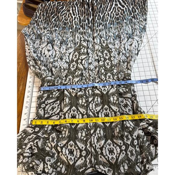 Donna Ricco Green Black Sheer Geometric Animal Tie Front Long Sleeve Dress 12 - Picture 7 of 9